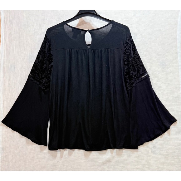 Liz Claiborne Bell Sleeve Top Womens XL Black Velvet Burnout Paisley Whimsigoth - Picture 2 of 12